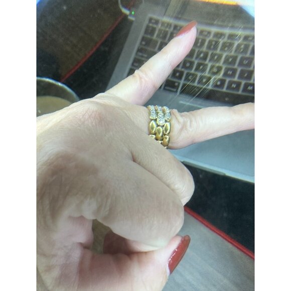 18K Yellow Gold LINK RING with zirconia Diamonds SZ -7 10.69 grams - Picture 7 of 16